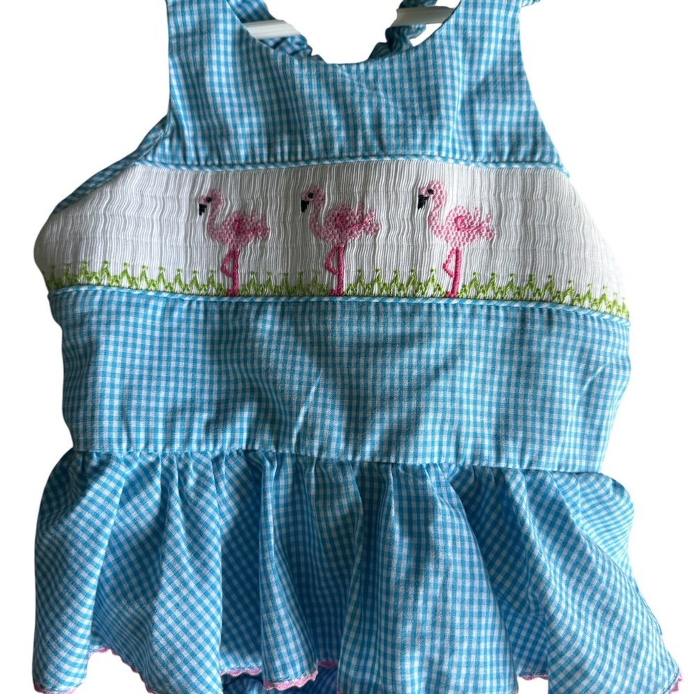 Silly goose flamingo gingham sunsuit/bubble